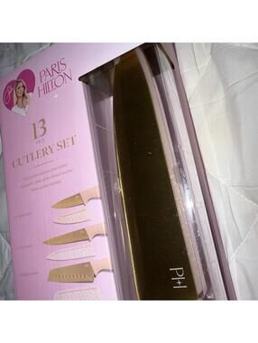 PARIS HILTON 13 PIECE CUTLERY SET PARIS HILTON KITCHEN KNIFE SET PINK & GOLD
